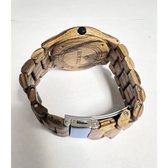 BEWELL Wood Watch Quartz Date Display Mens Wrist Watch Wooden Band New Battery - Picture 5 of 7